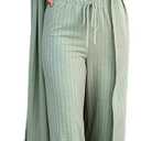 Fessceruna Womens 3 Piece Lounge Sets Pajamas Knit Long Sleeve Cardigan Crop Top Wide Leg Pants Loungewear Set (X-Large, A-light Green)