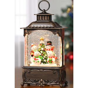 Snowman Snow Globe Lantern Christmas Decorations Gifts Auto Snowfall Glitter Music Collection Snowman Family Christmas Tree with 6H Timer USB/Battery Powered 10.2 inch