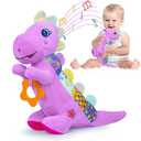 Baby Dino Musical Stuffed Animal Toys for 0-3-6-9-12 MonthsInfant Dinosaur Tummy Time Toys with Crinkle Sound PaperTeetherTextures & Rattles for Newborn Boys Girls Birthday GiftsPurple