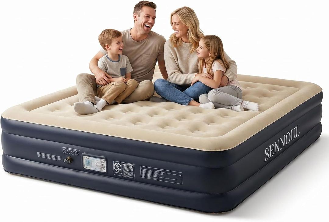 SENNOUL King Size Air Mattress with Built in Pump - Upgraded Blow Up Bed, 2 Mins Quick Self Inflatable/Deflation, 18"/750lbs Max, Strong Support,No Leakage,No Odor,for Home,Guests,Camping,Travel
