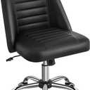 Yaheetech Mid Back PU Leather Armless Desk Office Chair, Modern Vanity Chair with Rolling Wheels, Metal Base Black