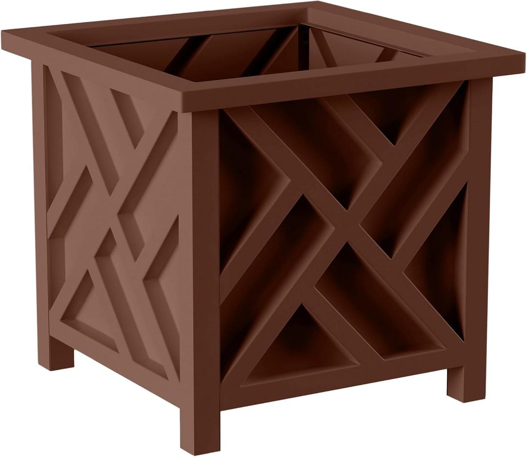 Pure Garden Lattice Design Outdoor Planter Box, Brown, 14.75” x 13”