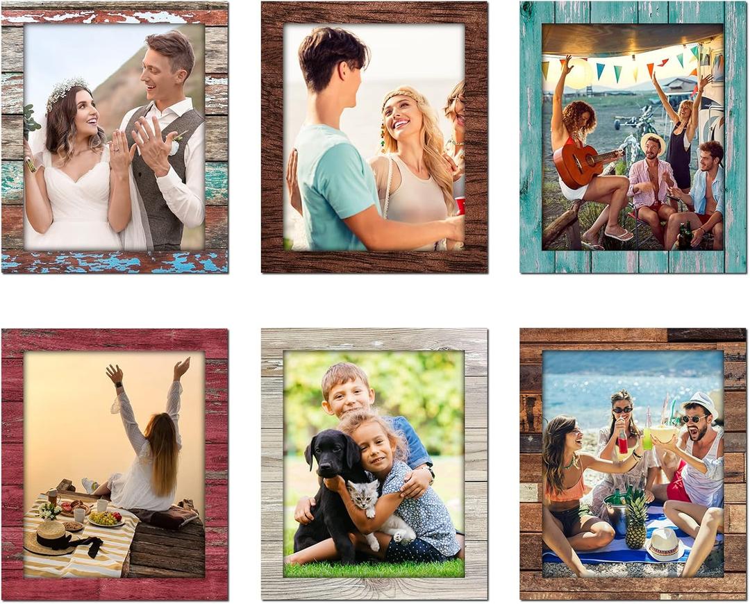 Tatuo 6 Pack 4x6 Magnetic Picture Frames for Refrigerator, Fridge Magnetic Photo Frames Rustic Vintage Farmhouse Wood Pattern Picture Frame Magnets for Locker Home School Classroom Office