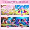 100 Piece Puzzles for Kids Ages 4-6 6-8 8-10, Unicorn Mermaid Fairy Princess Jigsaw Puzzles 100 Pieces Kids Puzzles Ages 3-5 4-6 5-8, Educational Learning Toys Gifts for Girls Boys 4-Pack 15"x10"
