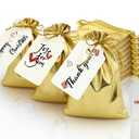 DOYIDE 100Pcs Gold Drawstring Gift Bags, 3x4in Small Jewelry Bags Drawstring Pouches, Shiny Wedding Party Favor Bags, Sachet Bags Empty for Birthday Party Christmas Baby Shower Candy Favors