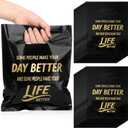 SilTriangle 50 Pack Employee Appreciation Gift Bags Black Thank You Bags for Small Business 10 x 8 Inch Plastic Shopping Packaging with Handle for Christmas Coworker Teacher Boutique Merchandise Gifts