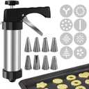 Gavigain Stainless Steel Cookies Press, Jerky Maker Biscuit Press Kit with 8 Cookie Discs and 8 Piping Tips for DIY Biscuit Maker, Sausage Stuffer