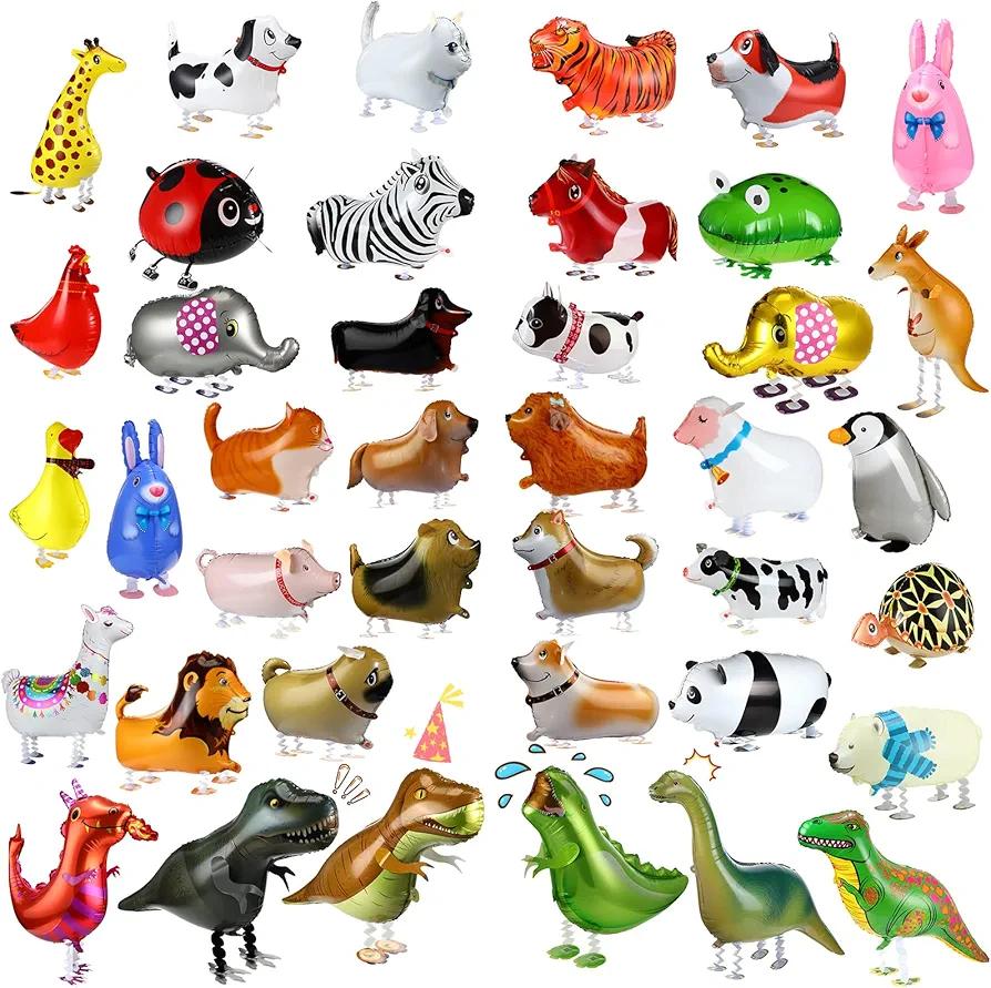 HyDren 40 Pcs Walking Animal Balloons Dog Dinosaur Cow Balloons Farm Animal Theme Birthday Party Decor Funny Gift for Kids' Party Supplies