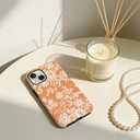 for iPhone 16 Pro Max Case, Cute Vintage Lace Flower Pattern Phone Case for Women Girls, Aesthetic Elegant Hybrid 2-Layer Hard Shell Protective Cover, Orange & White Floral Lace