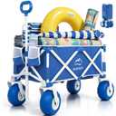 BLINTHAR Beach Wagon with Big Wheels for Sand, Heavy Duty Harder Sand Collapsible Folding Wagon with All-Terrain 9" Pneumatic Ballon Tires, Utility Wagon for Garden Sports Camping Outdoor Activities