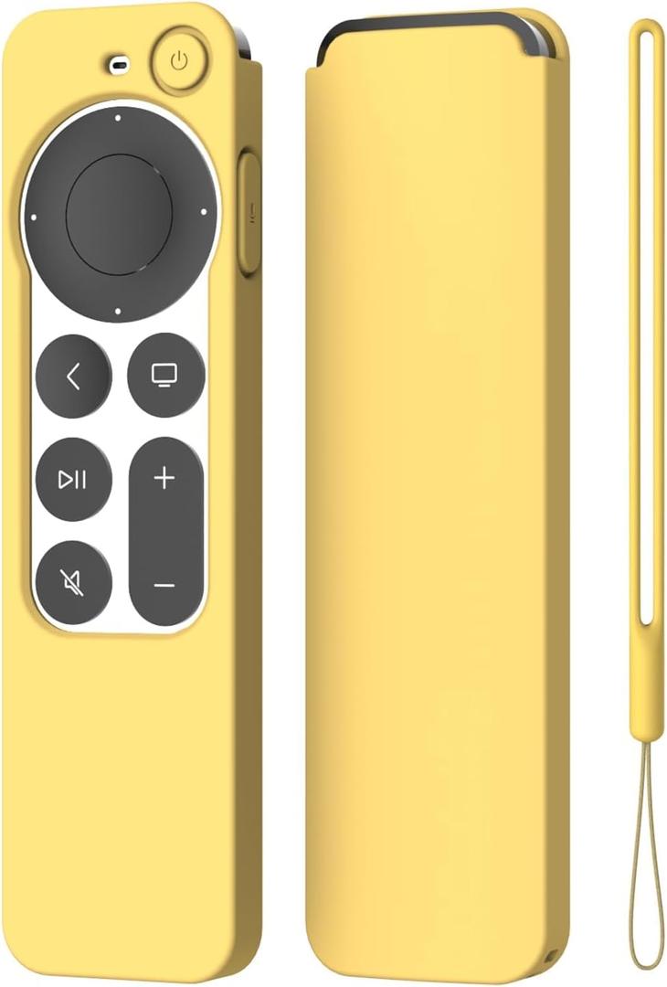 K TOMOTO Compatible with Apple TV 4K Siri Remote Case 2021, Silky-Soft Anti-Slip Protective Silicone Cover for Siri Remote Control 2nd Generation [Lanyard Included], Yellow