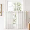 MIULEE Linen Textured Small Kitchen Window Curtains Over Sink, Semi Sheer Farmhouse Cafe Curtain 36 Inch Long Short Back Tab Half Window Curtains for Bathroom Basement 2 Panels Heathered White