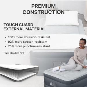 SleepLux Twin Air Mattress | Supersoft Snugable Top, Extra Durable Tough Guard with Built-in Pillow | Raised 18" Airbed with Built in Pump + USB Charger (69086E) , Grey