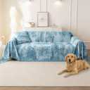 hyha Couch Cover for Dogs, Boho Sofa Covers for 3 Cushion Couch Washable, Chenille Sofa Slipcover for Pets, Soft Loveseat Sectional Couch Throw Blankets with Tassels (Blue/White, 71x118 Inch)