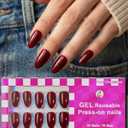 Burgundy Red Press On Nails Short, 16 Sizes Almond Fake Nails Glossy 32pcs, Nail Glue Included