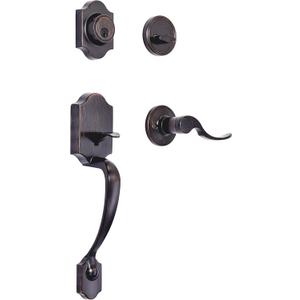 Amazon Basics Front Door Lock Set, Handleset with Shelby Lever, Level Door Handle, Exterior, Single Cylinder Packs, Oil Bronze, 1-Pack