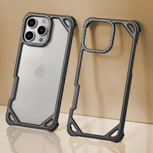 OGRANEE Aluminum Frame Metal Case for iPhone 16 Pro 6.3 inch with 4 Corners Silicone Pads Bumper Raised Edge Protection, Minimalist Slim Shockproof Hard Cover Cool Stylish for iPhone 16pro, Black
