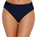 Bonneuitbebe Women Full Coverage Bikini Bottoms Mid Rise Swim Bottom Navy Blue Tummy Control Ruched Swimsuit Bottoms Large