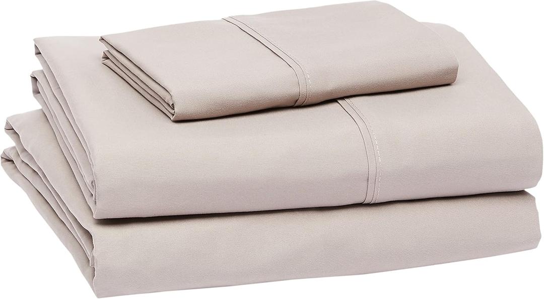 Amazon Basics Lightweight Super Soft Easy Care Microfiber 3-Piece Twin XL Sheet Set with 14-Inch Deep Pockets, Taupe, Solid