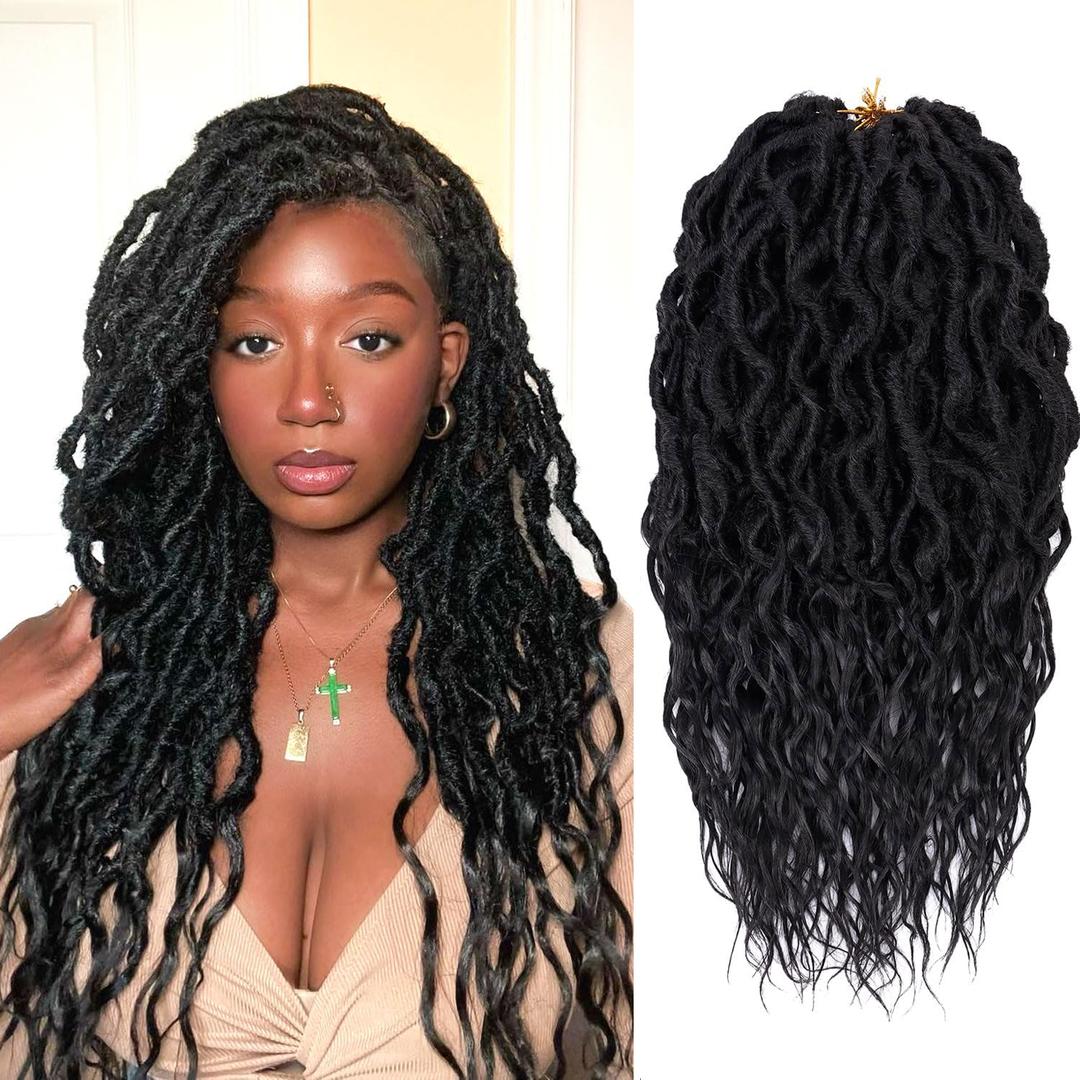 Faux Locs Crochet Hair 6 Packs Soft Locs Crochet Braids for Women Pre Looped Goddess Locs Crochet Hair 16 Inch Locs Crochet Braids with Curly Ends Synthetic Braiding Hair Extensions (1B#)