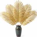 Giegxin 16 Pcs 27" Gold Artificial Palm Leaves with Faux Stems Faux Large Palm Fronds Large Fake Tropical Plant Artificial Safari Leaves for Home Church Religious Jungle Beach Party Decoration