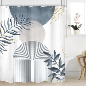 Blue Gray Boho Shower Curtain 60Wx72H Abstract Grey Bohemian Modern Leaves Mid Century Minimalist Plant Bathroom Decor Contemporary Simple Neutral Bath Curtain Fabric Polyester 12 Pack Hooks
