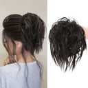 KETHBE Messy Bun Hair Piece,Synthetic Tousled updo Short Ponytail Faux Hair Scrunchie with Elastic Rubber Band Fake Hair Bun for Women (Dark Brown)