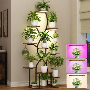 10 Tier Plant Stand Indoor with Grow Lights and 3 Colors 63"Corner Plant Shelves for Indoor Plants Multiple & Veg X Shape Indoor Plant Stand Large Flower Display Holder Metal Plant Rack for Home (Width-31 in, Polychromatic)