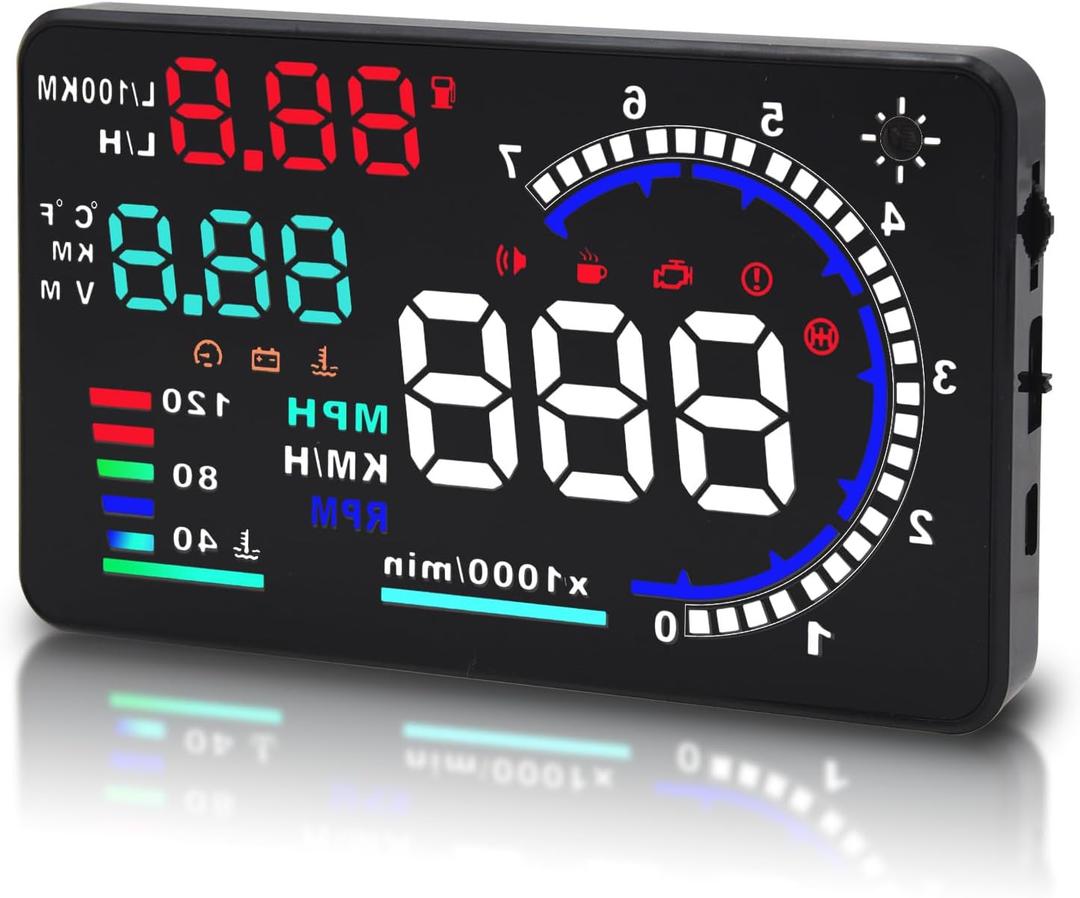 Geloo Head Up Display OBDII HUD Display for Cars A8 Head up Display 5.5in Digital Speedometer for Car MPH with Multiple Alarm,Light Sensor Windshield OBDII Interface only for Cars from 2012 Onwards