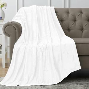 Fleece Blanket Throw Size White 300GSM Luxury Anti-Static Fuzzy Soft Microfiber Blanket for Couch, Sofa and Bed (50x60 Inch)