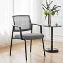Sweetcrispy Mesh Back Stacking Arm Chairs, Upholstered Fabric Stacking Chairs, Sturdy Metal Office Chairs, Easy to Use and Store, Outdoor and Indoor, for Home, School, Party, Church, 1 Pack Grey