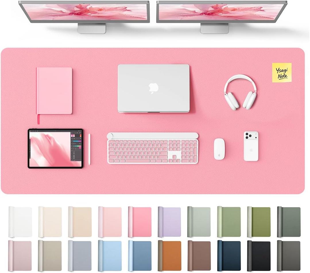 YSAGi Leather Desk Pad Protector, Office Desk Mat, Large Mouse Pad, Non-Slip PU Leather Desk Blotter, Laptop Desk Pad, Waterproof Desk Writing Pad for Office and Home (Pink, 55" x 24")