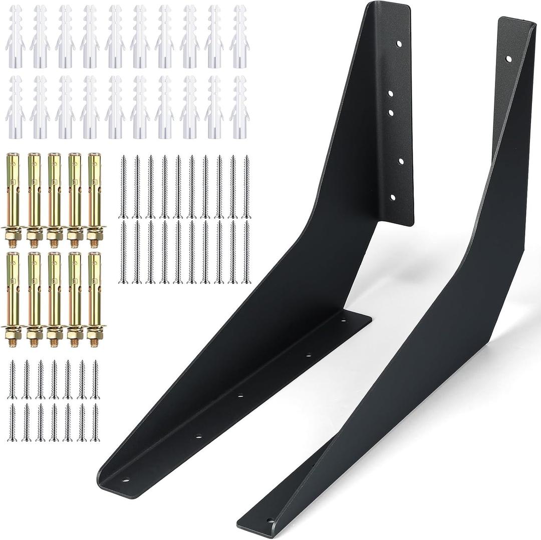 Blulu One Pair Heavy Duty Commercial Bracket, Countertop Support Bracket, Steel Mounting Reversible Holder Workstation Industrial Support Holder for Shelves Desks(12" x 18",Black)