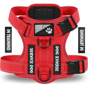 Demigreat Service Dog Harness, Reflective Dog Vest Harness with 5 PCS Patches, Adjustable Soft Oxford Pet Harness, Inner Layer Mesh, Easy to Control for Dogs (All-RED, Medium (Pack of 1))