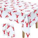 2 x Touman 3 Pieces Crawfish Tablecloth Birthday Party Lobster Table Covers White and Red Crawfish Table Cloth for Party Decoration Supplies, 108 x 54 Inches