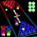 Glowing Beer Pong Table Mat for Drinking Game Light Up Plastic Cups and Pongs Beer Pong Set for Party Game Indoor Outdoor Pong Game, Party Supplies Decor 71 * 23inch