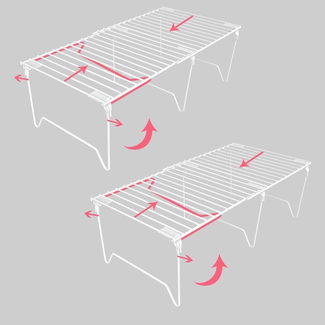 1/2-Piece Set freezer organizer,Stackable Cabinet Organizer Shelves,Foldable Pantry Shelf,Plate, Dish,Rustproof Metal Storage Organizer (White)