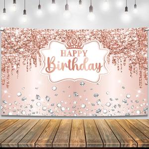 KatchOn, XtraLarge Rose Gold Happy Birthday Banner - 72x44 Inch | Birthday Decorations for Girls, Women | Hbd Banner for Princess Party Decorations | Rose Gold Party Decorations