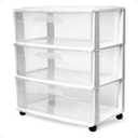 HOMZ Drawer Tower, 3-Tier Wide Clear Plastic Storage Organizer Cart, White Frame - Rolling Containers with Wheels for Bathroom, Bedroom, Office, and Classroom Organization