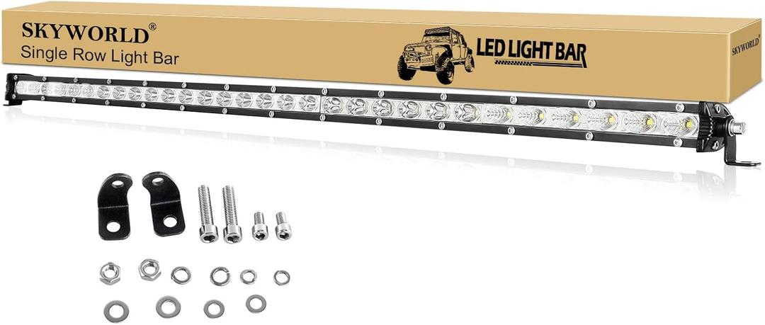 SKYWORLD 32 inch 150W Single Row LED Light Bar Low Profile Ultra Thin Slim Mini Spot Flood Combo Beam Off Road Driving Lights Led Fog Lights Boat Lighting ATV SUV UTV Truck