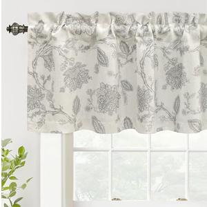 DriftAway Freda Jacobean Floral Linen Blend Blackout Thermal Insulated Energy Saving Privacy Window Linen Curtain Valance Rod Pocket 2 Layers Single 52 Inch by 18 Inch Plus 2 Inch Header Gray Beige