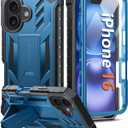 FNTCASE for iPhone 16 Phone Case: Military Grade [Built-in Screen Protector] [Kickstand] Matte Textured Drop Proof Protection Cover | Rugged Shockproof TPU Protective Sturdy Cases - Blue