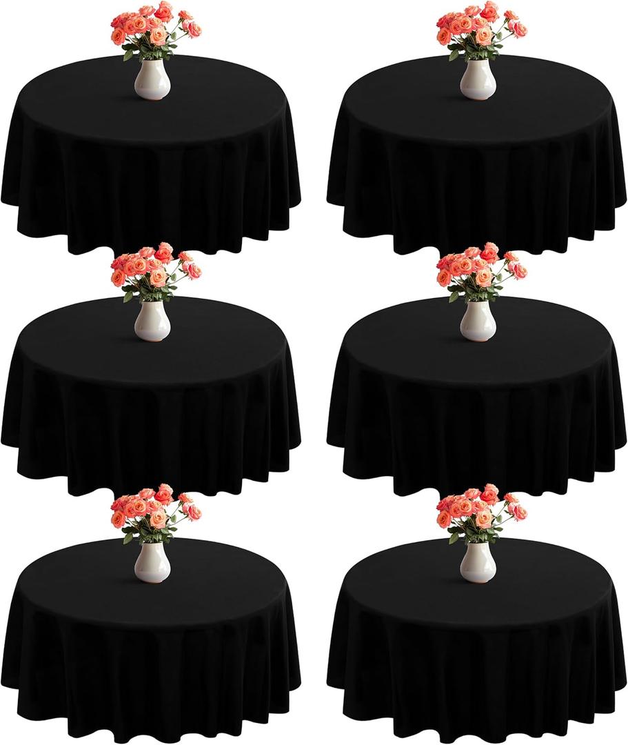 joybest 5 Pack Round Tablecloths 90 Inch Black Polyester Table Cloth for 30-60 Inch Tables, Stain and Wrinkle Resistant Washable Fabric Table Cover for Wedding, Party, Reception, Banquet