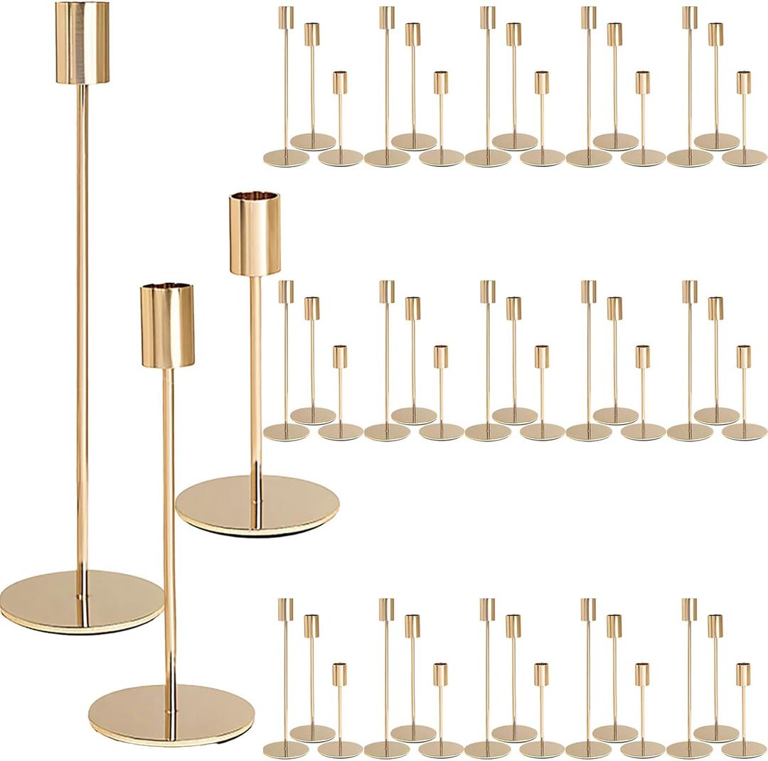 Gold Candlestick Holders Bulk for Taper Candles Decorative Metal Candelabra Candle Holders Fit 0.8 Inch Diameter Candles Gold Taper Candle Stands for Wedding Home Party Table Decor (Set of 45)