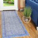 Superior Indoor Runner Rug for Living Room, Bedroom, Kitchen/Dining, Office, Unique, Cotton Backed Rugs, Boho Distressed Floral Home Floor Decor, Athena Collection, 2' 6" x 7' 6", Baby Blue