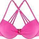 Colloyes Women's Push Up Bikini Top Twist Front Underwire Molded Soft Pads Vintage Bikini Swimsuits Tops, Pink, M