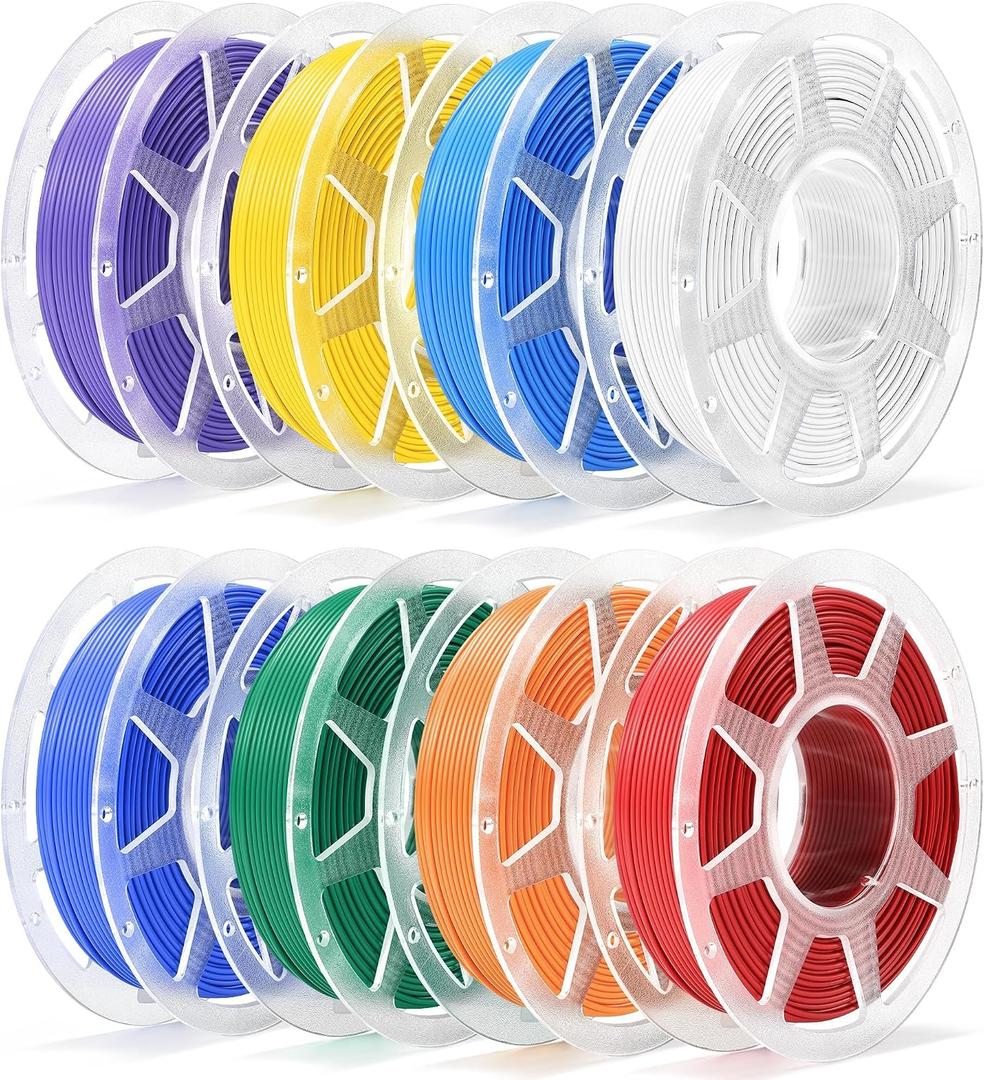 Pre-Dried PLA Basic 8x250g Bundle with Spool for Bambu Lab 3D Printers, Multicolor 1.75mm 3D Printing Filament, White+Red+Pumpkin Orange+Yellow+Mistletoe Green+Cobalt Blue+Cyan+Purple