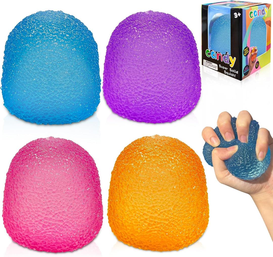 4PCS Stress Balls,Squishy Fidget Toys for Kids and Adults, Super Solid Sugar Balls for Classroom Prize Favors Easter Basket Stuffers & Easter Gifts
