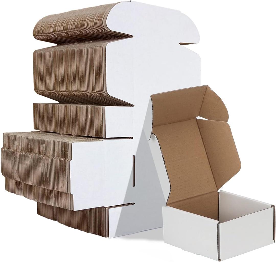 HORLIMER 4x4x2 inches Shipping Boxes Set of 100, White Corrugated Cardboard Box Literature Mailer