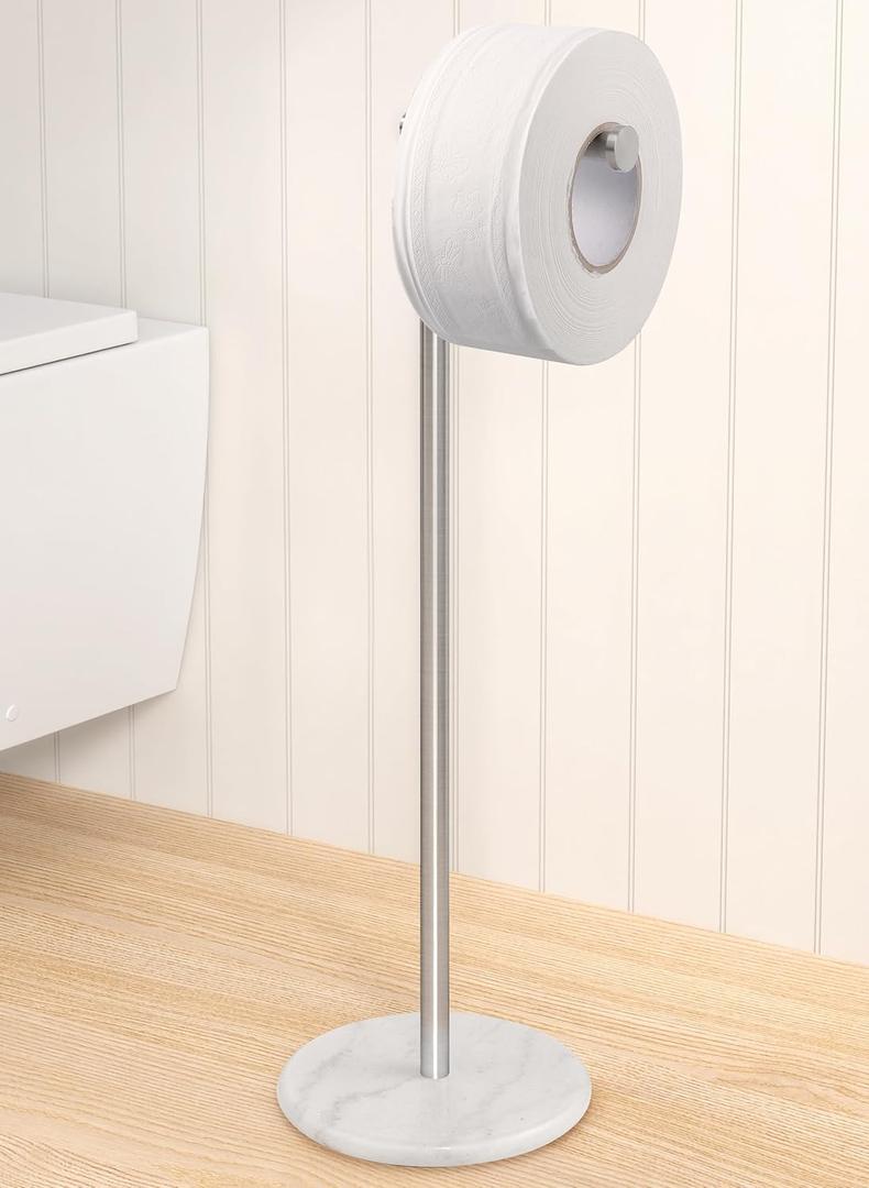 KES Gold Toilet Paper Holder Freestanding, Toilet Paper Holder Stand with Natural Marble Base, 26" Height Floor Free StandingToilet Paper Holder 18/ 8 Stainless Steel Brushed Gold, BPH284S66-BZ